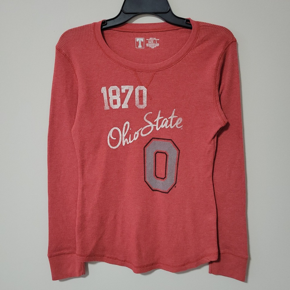 Ohio State Buckeyes Waffle Knit Thermal Shirt Womens L Red Long Sleeve
